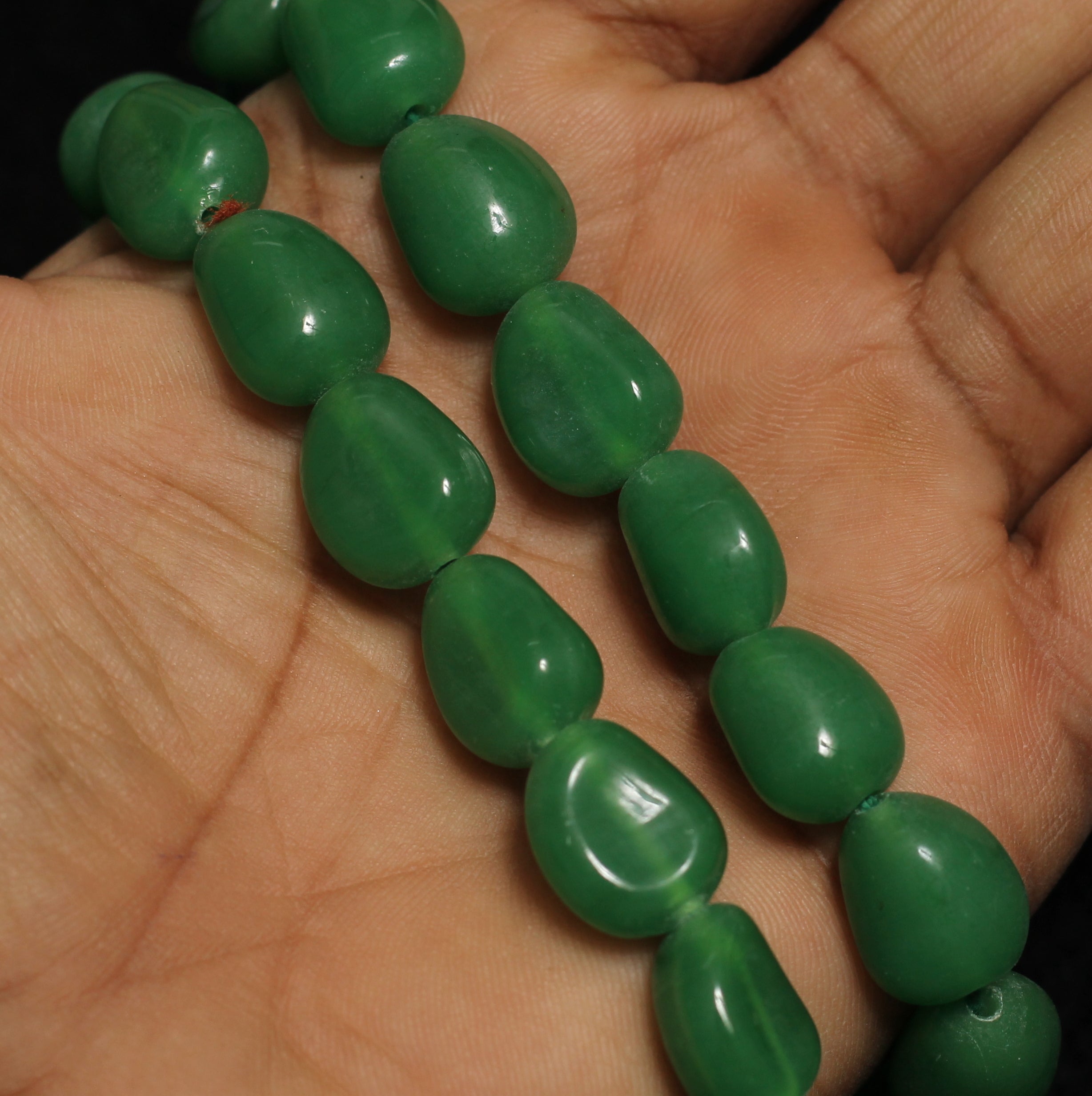 1 String 16X12mm Glass Tumble Beads Green