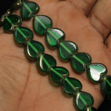 1 String 10mm  Window Metallic Lining Heart Beads Green