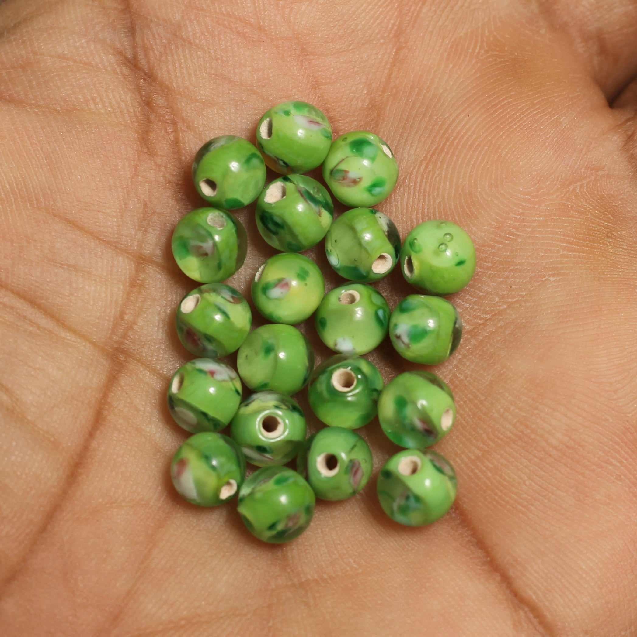 50 Pcs 6mm Millefiori Round Beads Green