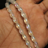 4 Strings 9X6mm Rainbow  polish Glass Oval Beads  White