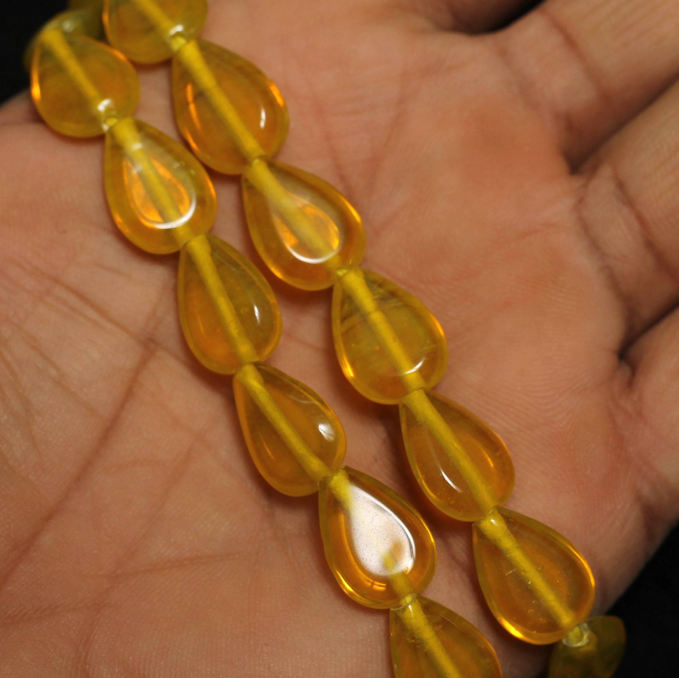 16X11mm  Glass Drop Beads Trans Yellow
