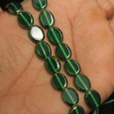 1 String 11X9mm  Window Metallic Lining Flat Oval Beads Green