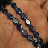 1 String 11X8mm Window Metallic Lining Flat Diamond Beads Blue