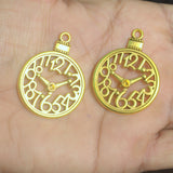 2 Pcs, 39x30x2mm, Alloy Clock Pendants Antique Golden