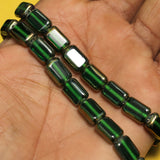 1 String 12x9mm Window Metallic Lining Flat Rectangle Beads Green