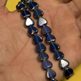 1 String 10mm Window Metallic Lining Heart Beads Blue