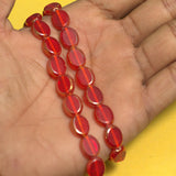 1 String 12x10mm Window Metallic Lining Flat Oval Beads Red