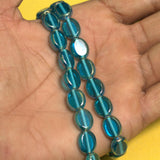 1 String 11x9mm Window Metallic Lining Flat Oval Beads Turquoise