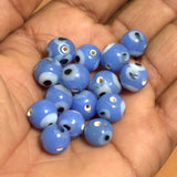 50 Pcs 10mm Evil Eye Beads Sky Blue