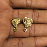 5 Pair German Silver Heart Earring Component Golden 13x12mm
