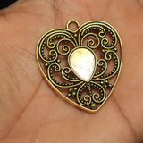 2 Pcs German Silver Golden Heart Pendants 42x38 mm