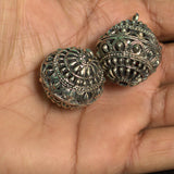 2 Pcs German Silver Ghungroo Ball Beads 33x27mm
