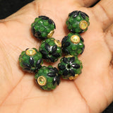 20 Pcs 15mm Takkar Work Round Beads Green