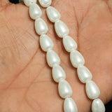 11X8mm Glass  Pearl Drop Beads White