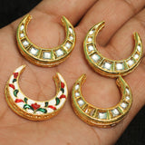 4 Pcs, 30mm, Kundan Chandbali Earrings Components & Connectors Golden