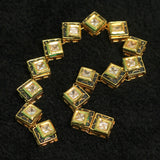 15 Pcs, 8mm Meenakari Kundan Kadi Square Chain Golden