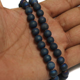 1 String, Druzy Stone Round Beads Blue 8 mm