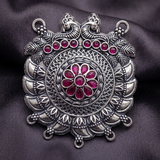 German Silver Royal Lotus Peacock Pendant