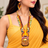 Handcrafted Lion Motif Beaded Necklace & Earrings Set