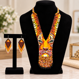 Handcrafted Lion Motif Beaded Necklace & Earrings Set