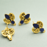 4 Pcs, 18x19mm German Silver Meenakari Earrings Components Blue