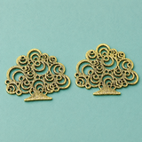 2 Pcs. German Silver Tree Pendants Golden 34x38 mm