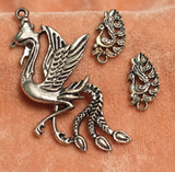 1 Set, German Silver Peacock Pendant with Earrings