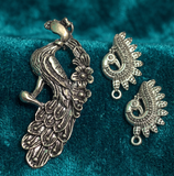 2 Sets, German Silver Peacock Pendant with Earrings