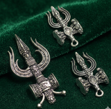 1 Set, German Silver Lord Shiva Trishul Pendant with Earrings Set
