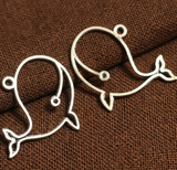 10 Pcs German Silver Fish Pendants 1.5 Inches