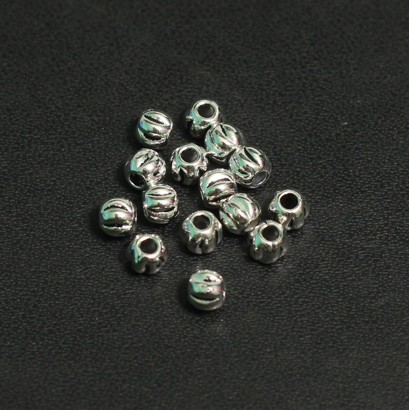 100 Pcs German Silver Kharbooza Beads 4mm