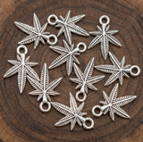 20 Pcs 11x15mm German Silver Cannabis Leaf Charms