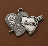 2 Pcs, 34x26mm Silver Finish Heart Pendant