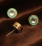 10 Pcs, 11mm Meenakari Kundan Earring Studs - Round