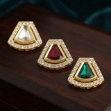 4 Pcs, 22x24mm Golden Kundan AD Stone Spacer Connectors
