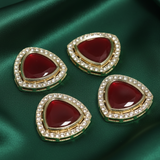 4 Pcs 27x27mm AD Stone Kundan Spacer Connectors Golden