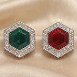 4 Pcs 20x23mm Red and Green AD Stone Kundan Spacer Connectors