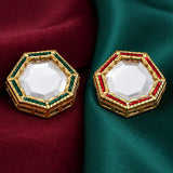 4 Pcs 26mm Golden Kundan Meenakari Spacer Connectors (Red and Green)