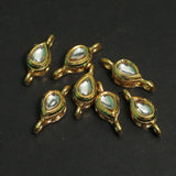 10 Pcs, 9x6mm, Kundan Connectors Golden