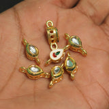 10 Pcs, 9x6mm, Kundan Connectors Golden