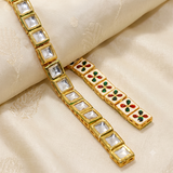 15 Pcs, 11mm Golden Meenakari Kundan Kadi Chain Golden