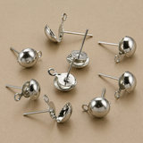 10 Pcs 8mm Half Ball With Closed Loop Earring Posts