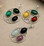 3 Pcs Stone Pendants Combo Silver 1.5 inch