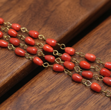 1 Mtr Designer Beaded Chain Orange 6x4mm
