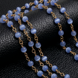 1 Mtr, 4mm Round Glass Cats Eye Beaded Chain