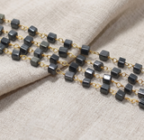 Glass Metallic Black Beaded Chain Square 4mm