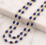 1 Mtr, 6x5mm Blue Oval Glass Beaded Chain