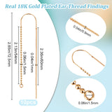 4 Pcs Brass Stud Earring , with Loop, Ear Threads Real 18K Gold Plated, 72.5mm