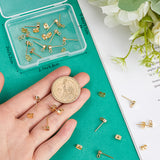 4 Pcs Flat Round Brass Stud Earring, with Loops and 2 Pairs Ear Nuts, Real 18K Gold Plated, 4mm