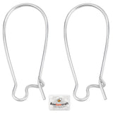 50 Pcs Brass Hoop Earring Findings, Kidney Ear Wire, Real Platinum Plated, 25x11.5mm